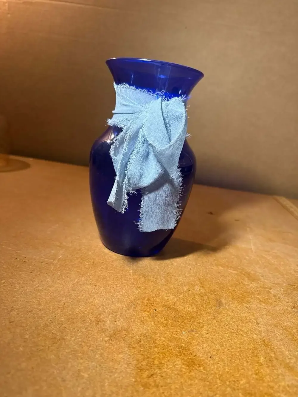 Cobalt Blue Glass Vase with Ribbon